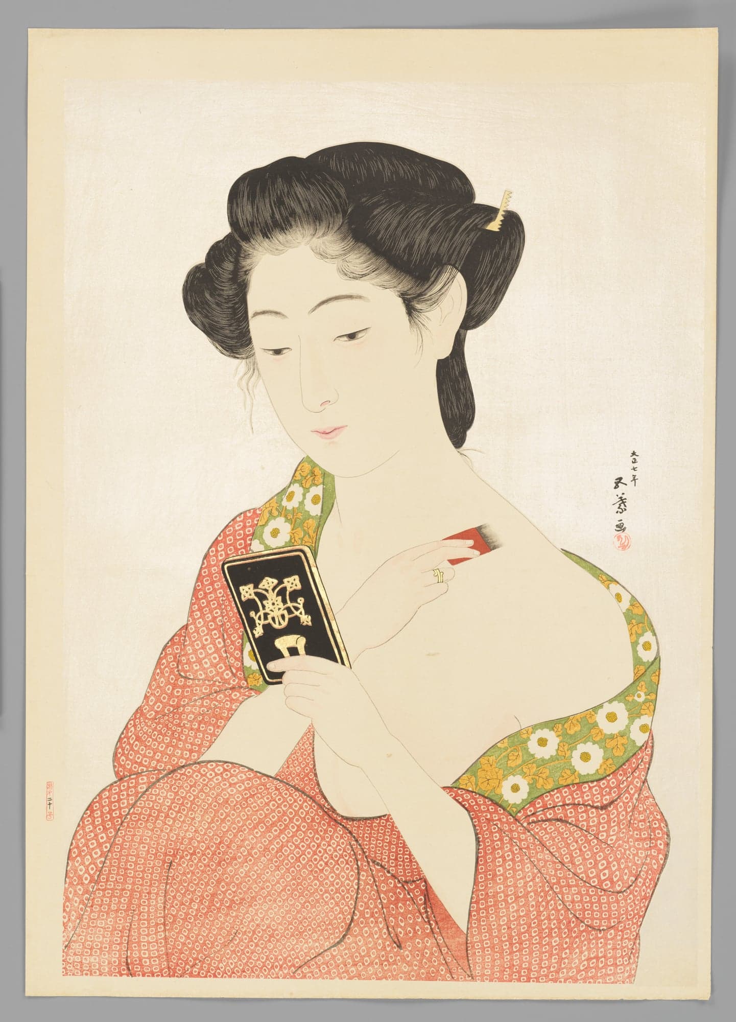 Woman Applying Makeup, by Hashiguchi Goyō, 1918 (Taishō 7)