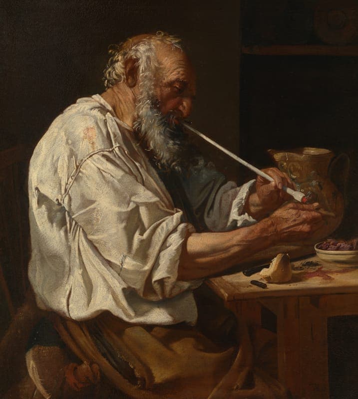 Old Man Lighting a Pipe, by Johann Carl Loth, c. 1660