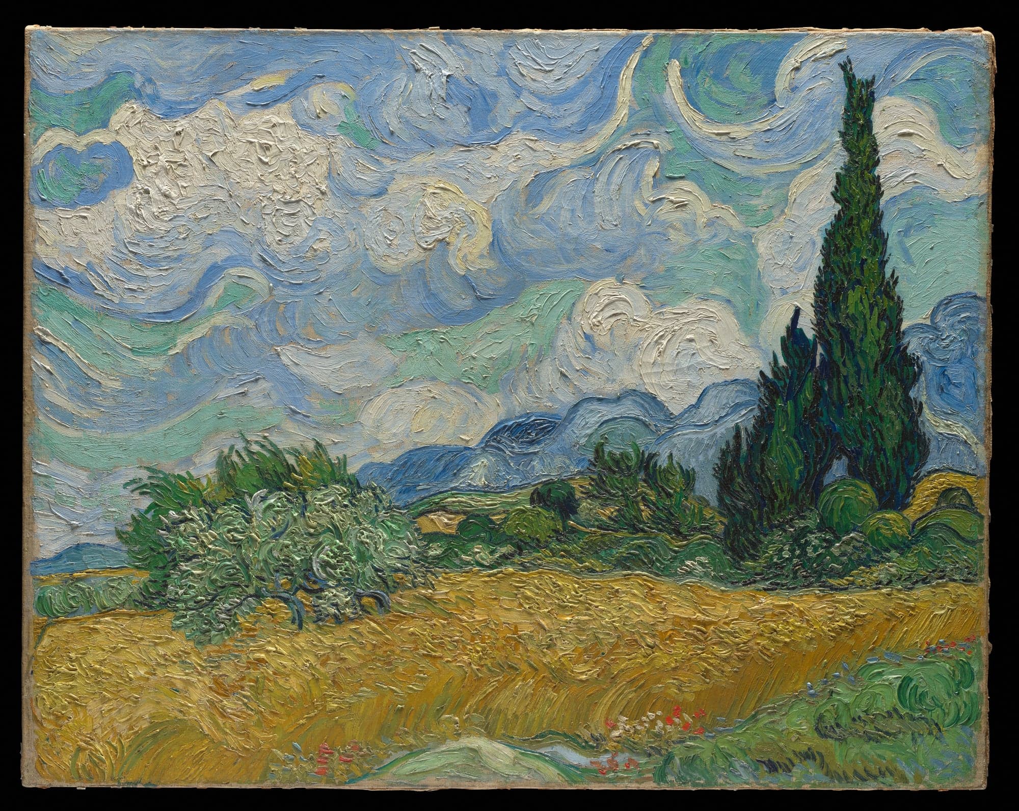Wheat Field with Cypresses, by Vincent van Gogh, 1889