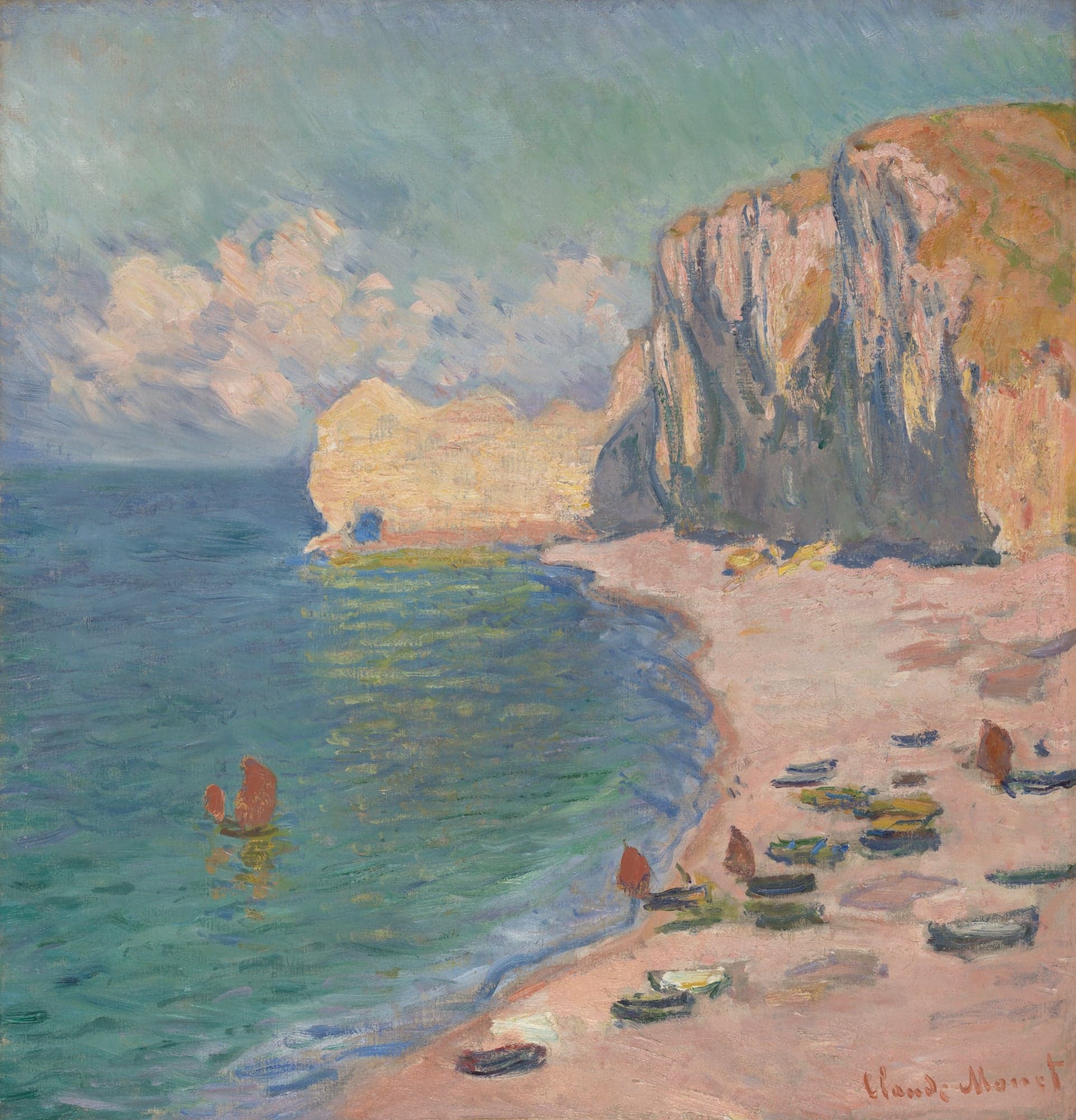 Étretat: The Beach and the Falaise d'Amont, by Claude Monet, 1885