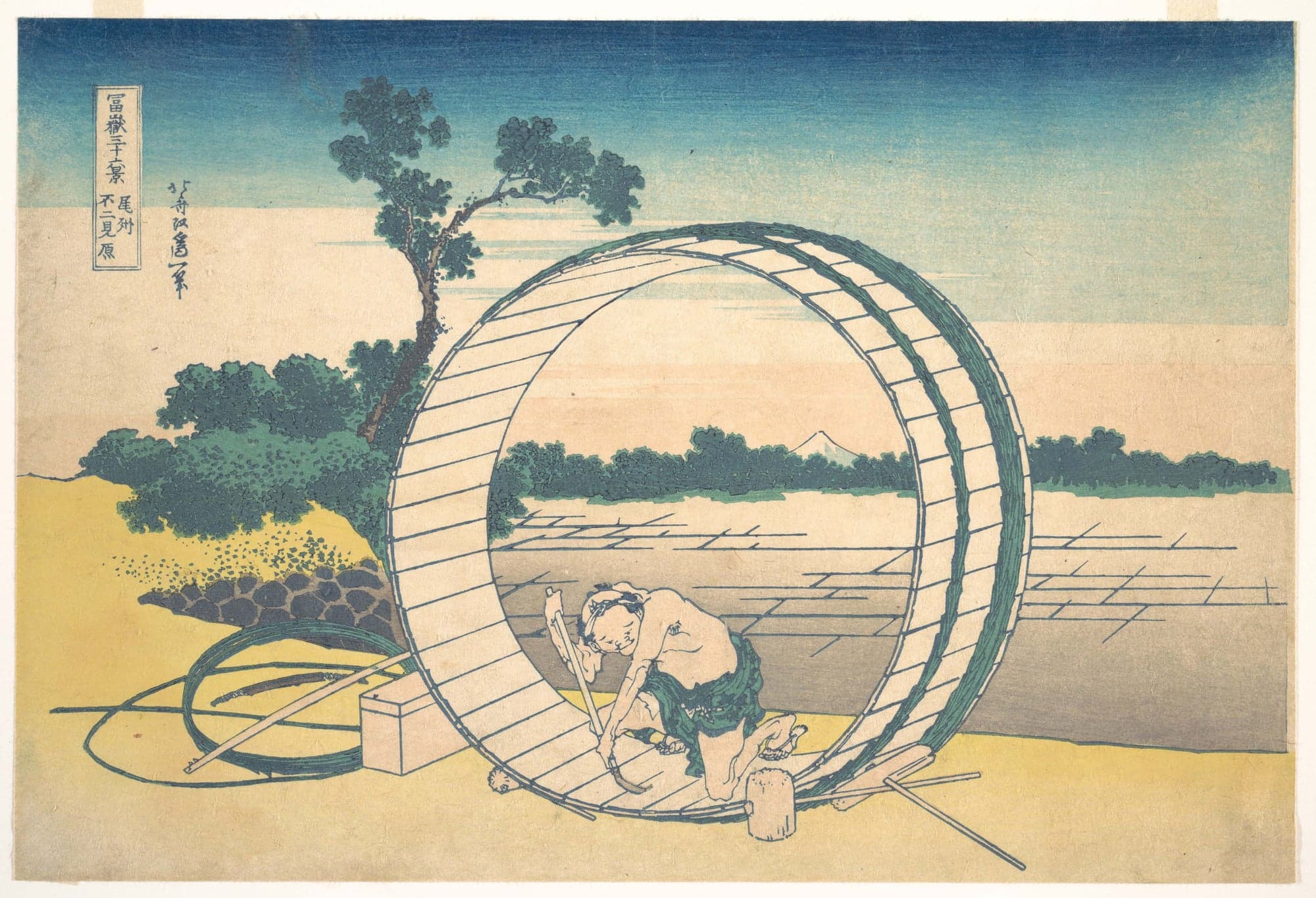 Fujimigahara in Owari Province (Bishū Fujimigahara), from the series Thirty-six Views of Mount Fuji (Fugaku sanjūrokkei), by