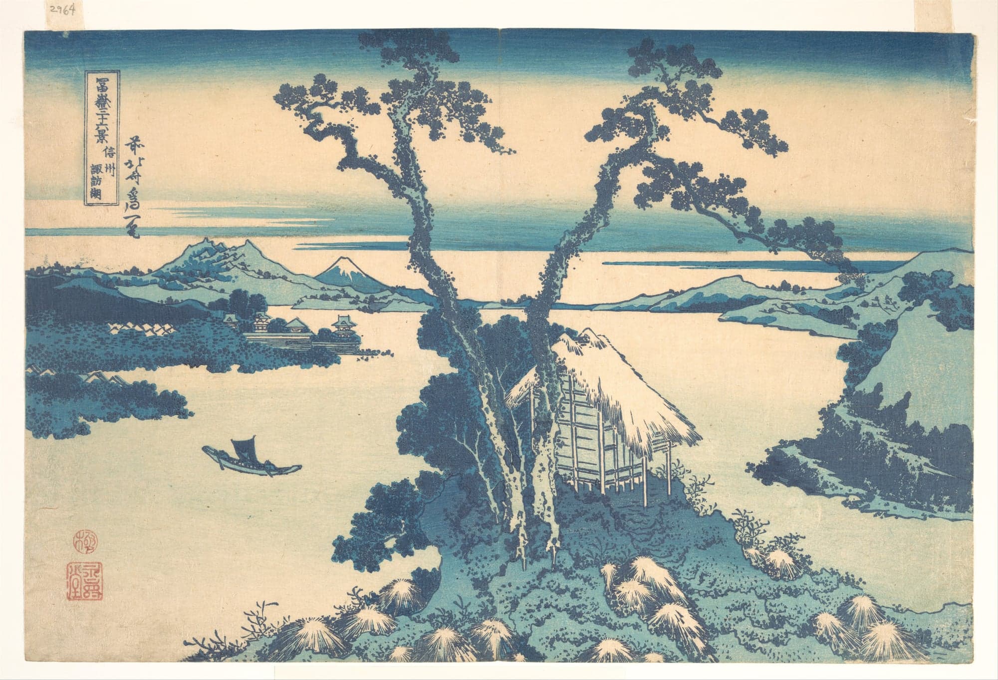 Lake Suwa in Shinano Province (Shinshū Suwako), from the series Thirty-six Views of Mount Fuji (Fugaku sanjūrokkei), by Katsu