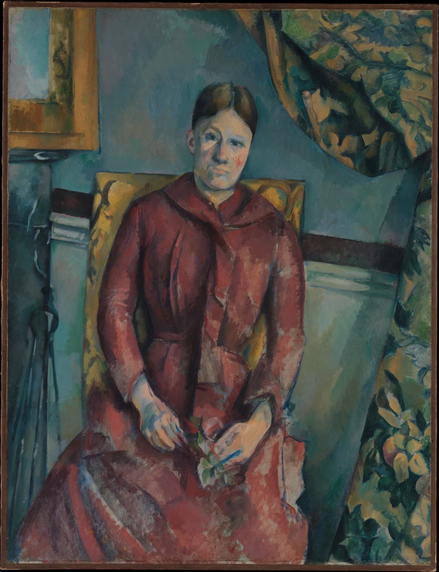 Madame Cézanne (Hortense Fiquet, 1850–1922) in a Red Dress, by Paul Cézanne, 1888–90