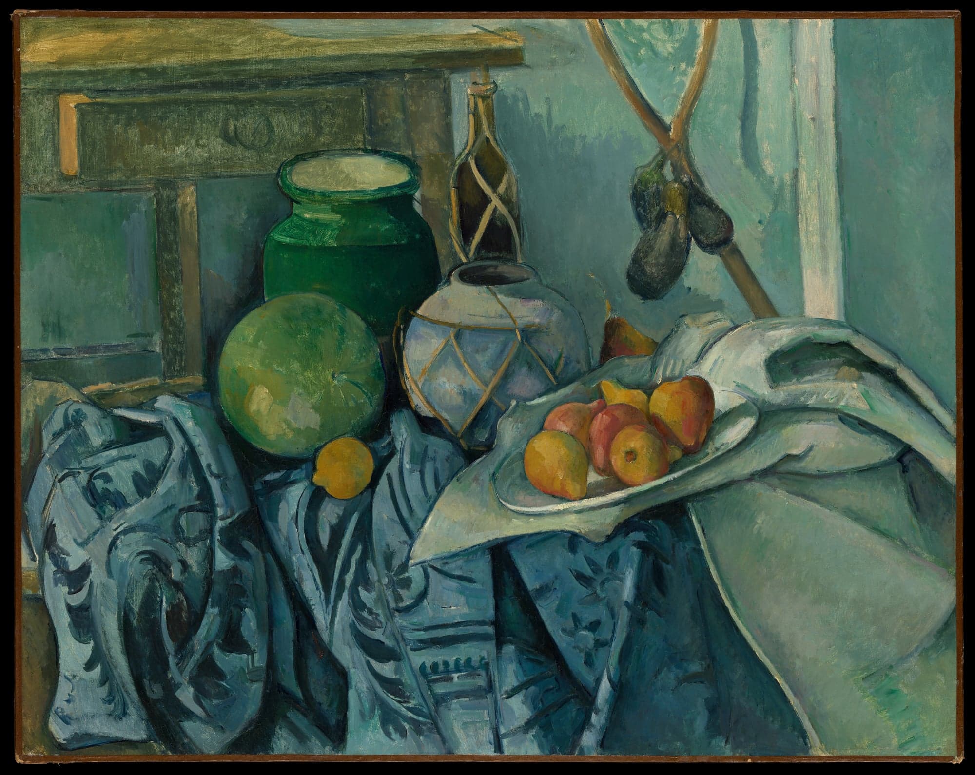 Still Life with a Ginger Jar and Eggplants, by Paul Cézanne, 1893–94