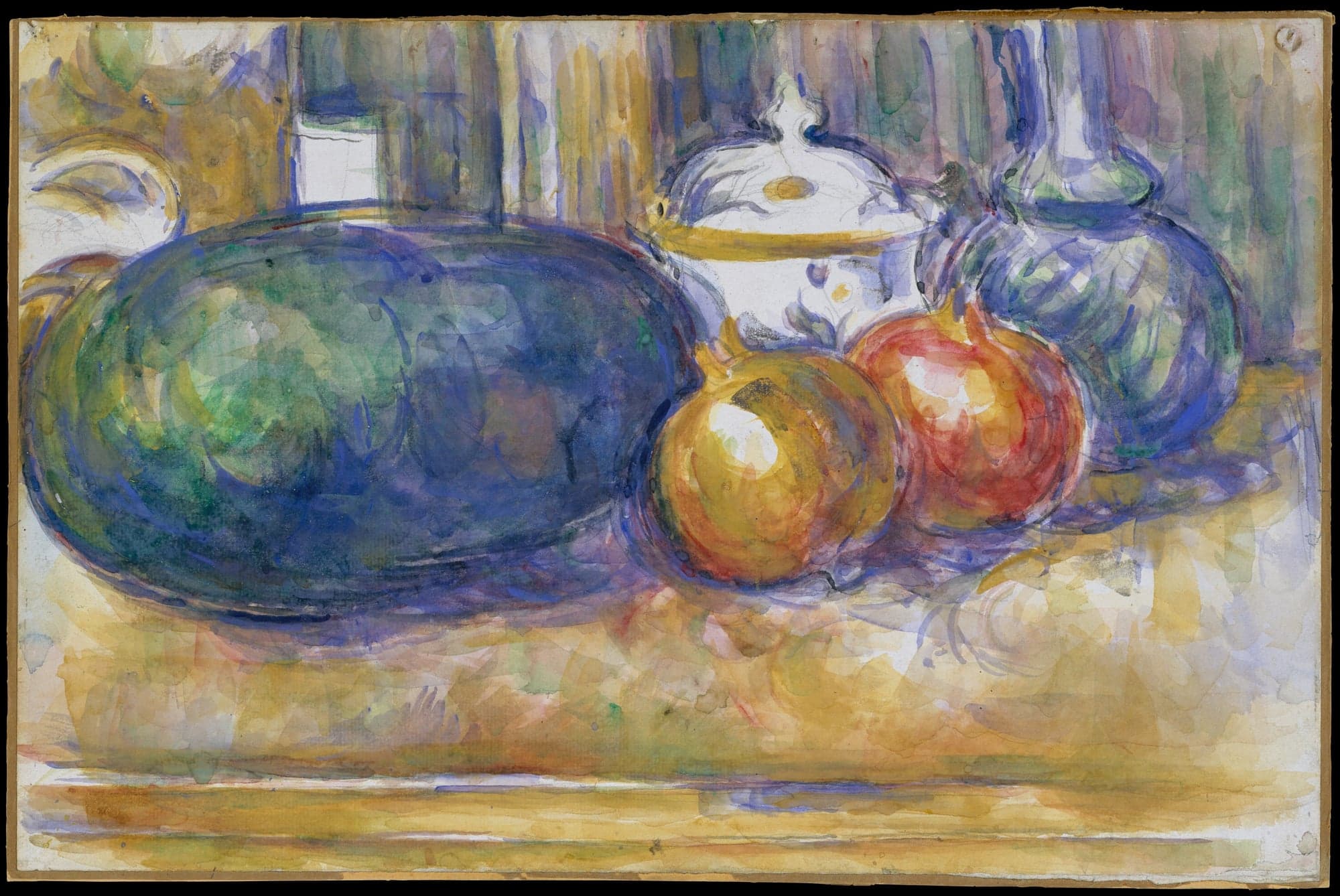 Still-Life with a Watermelon and Pomegranates, by Paul Cézanne, 1900–1906