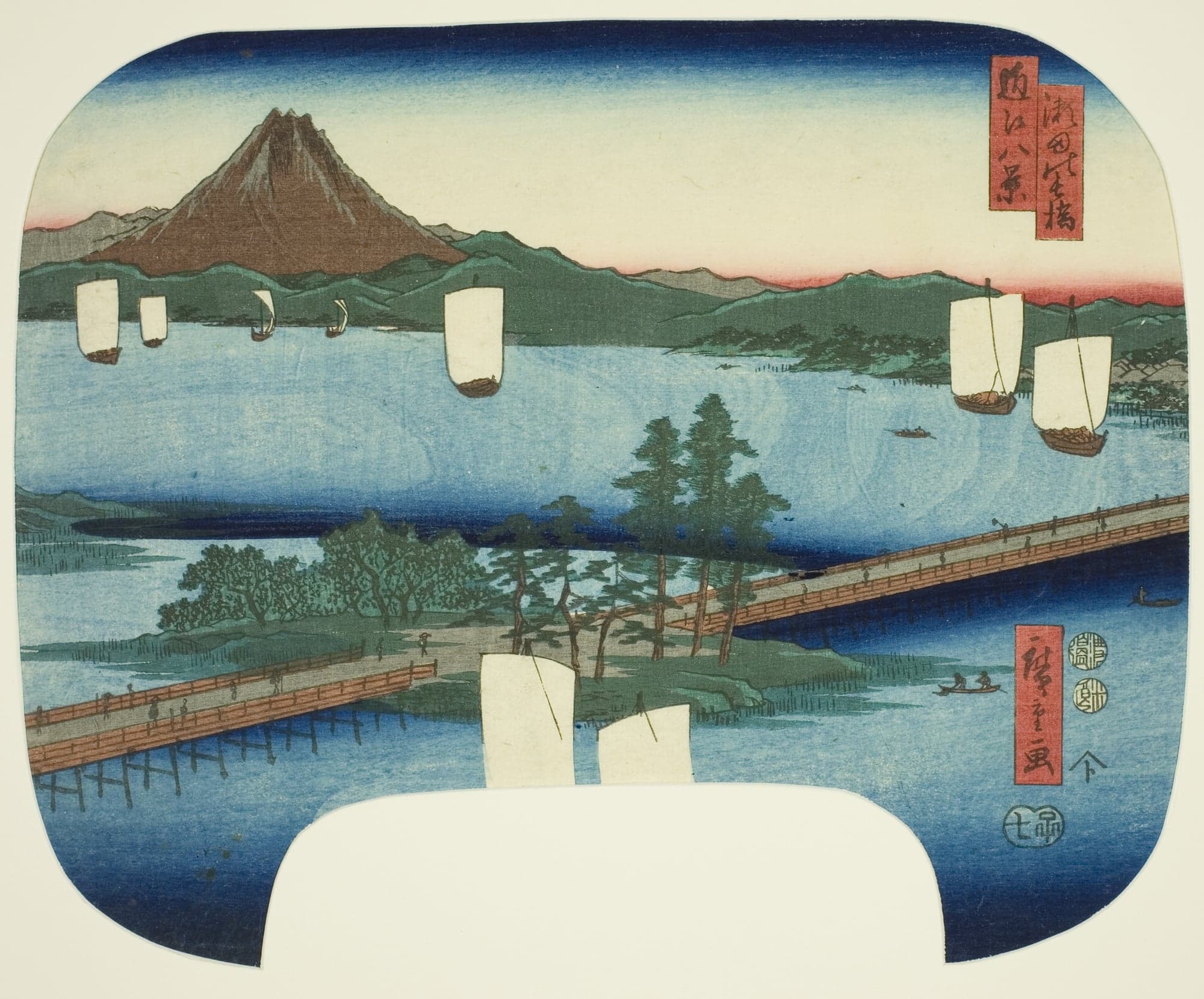 Long Bridge at Seta (Seta no nagahashi), from the series "Eight Views of Omi (Omi hakkei)", by Utagawa Hiroshige, 1852