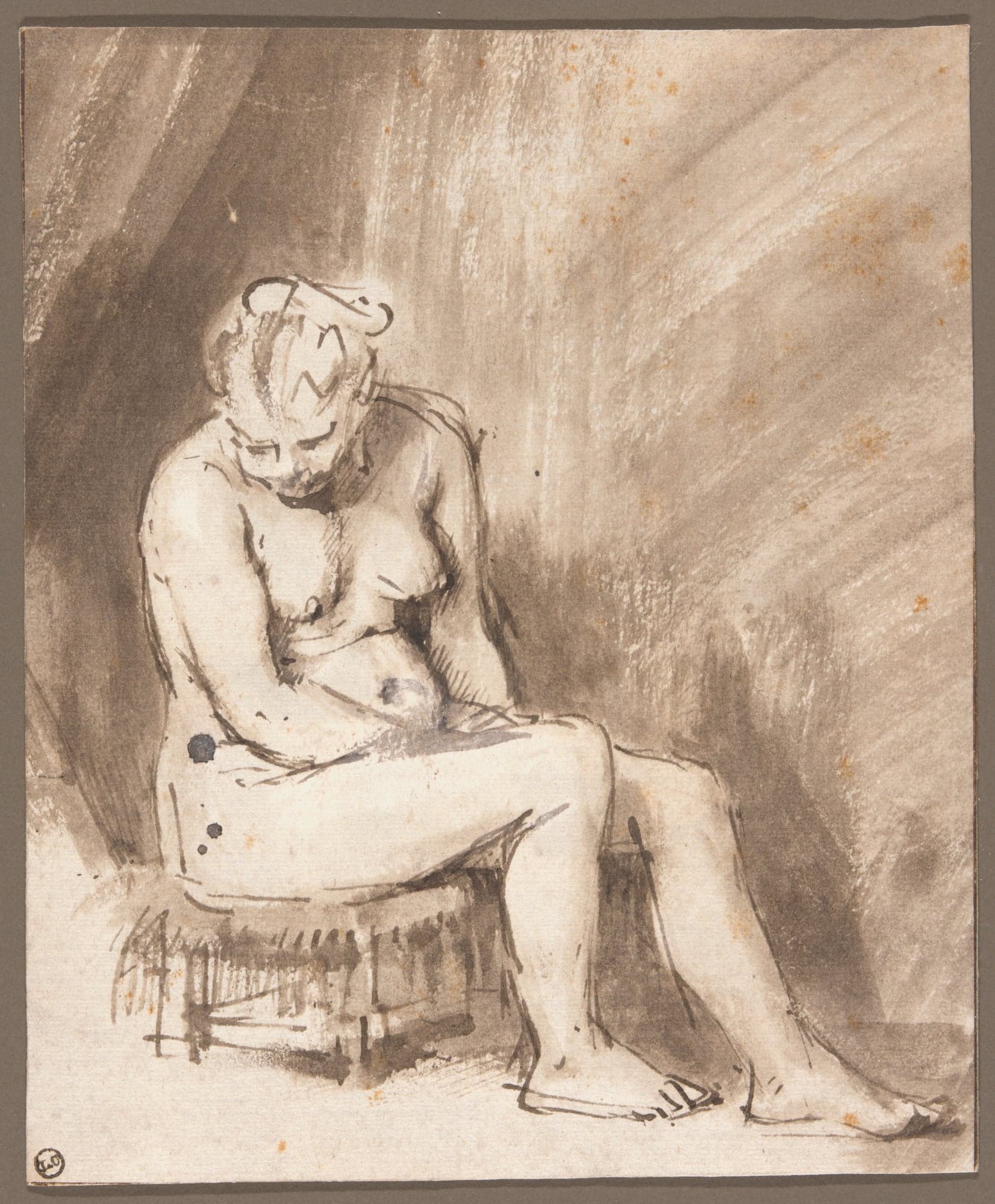 Seated Female Nude, by Rembrandt van Rijn, 1660/62