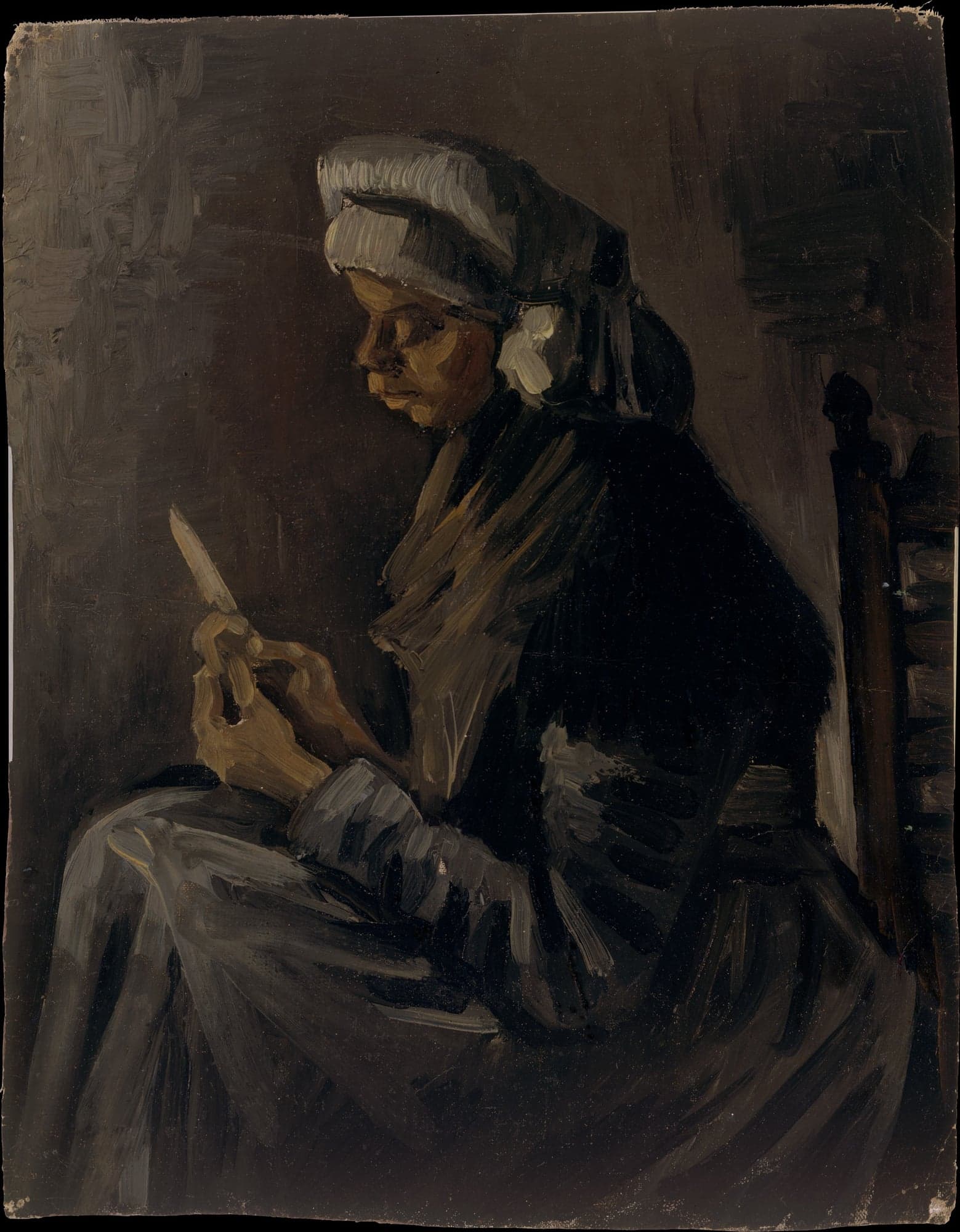 The Potato Peeler (reverse: Self-Portrait with a Straw Hat), by Vincent van Gogh, 1885