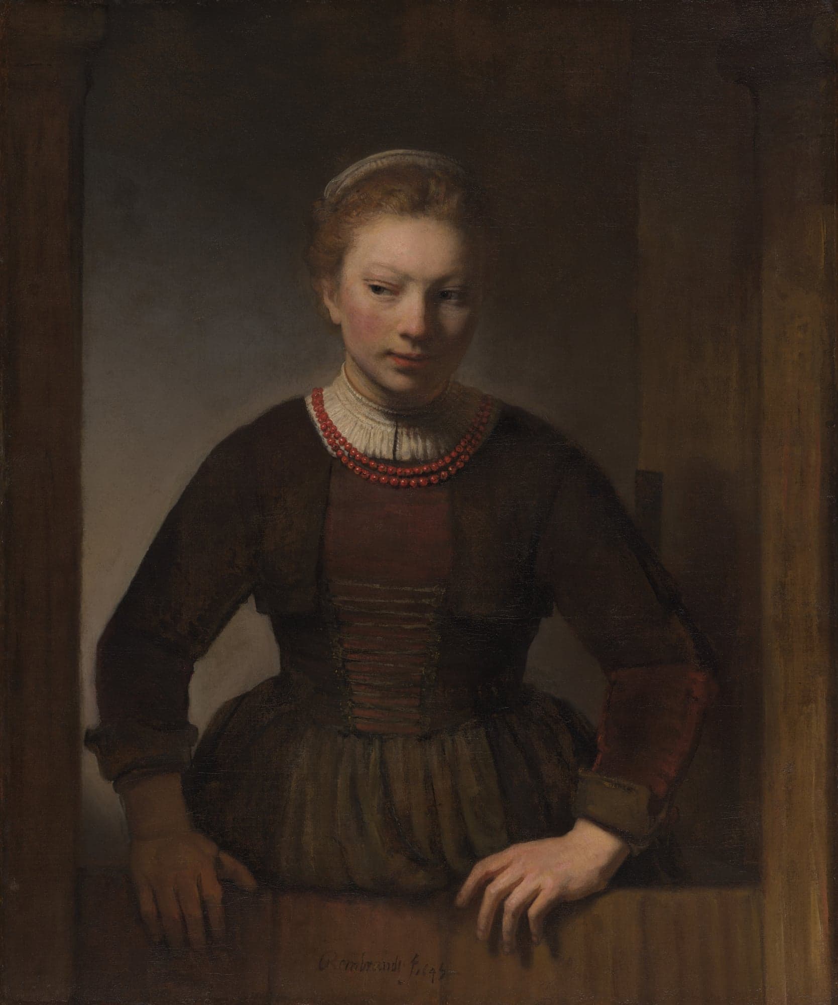 Young Woman at an Open Half-Door, by Workshop of Rembrandt van Rijn, 1645