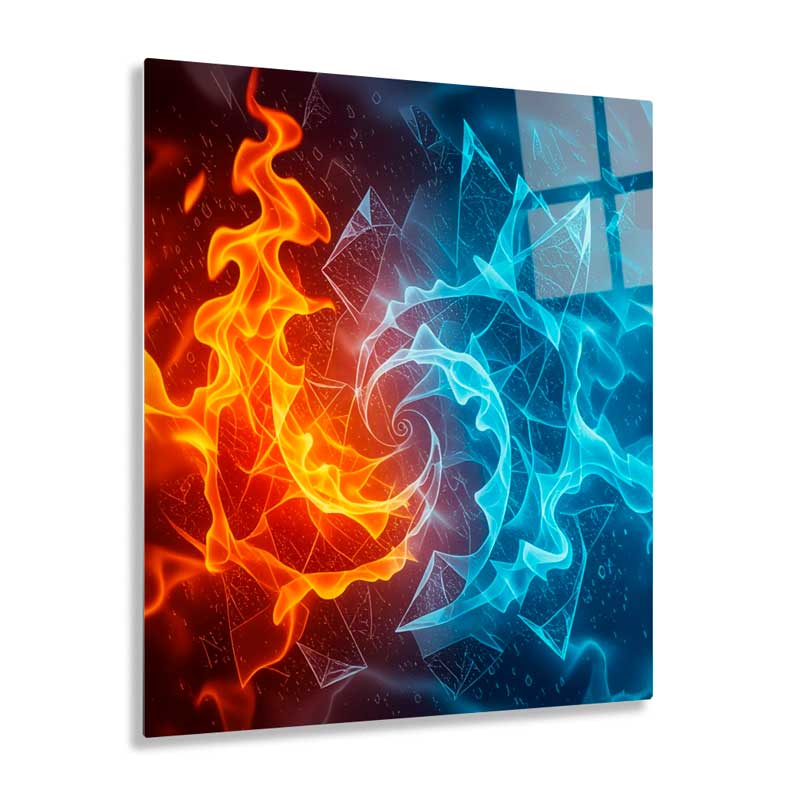 Brushed aluminum metal art print of a luminous landscape, floating off a wall on a hidden cleat