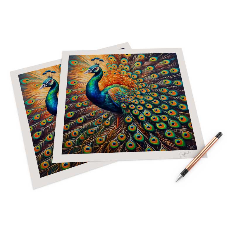 Framed archival photo paper print of a fine art piece on a white gallery wall, with an acid-free mat